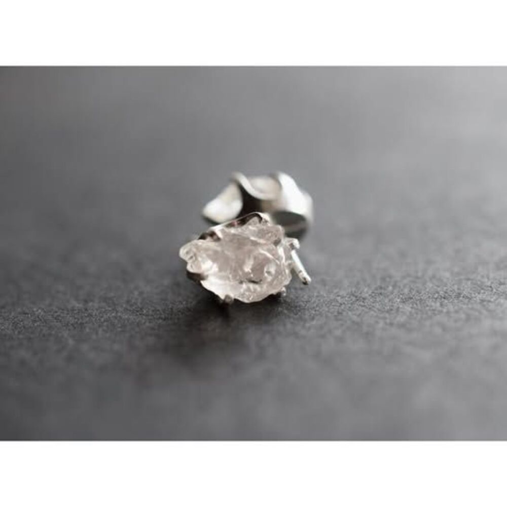 Sterling silver stud earrings, alternative diamond, uncut natural gemstones